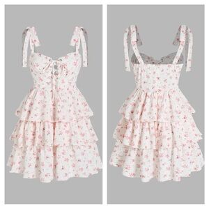 NWT Cider Ditsy Floral Lace Up Tiered Mini Dress